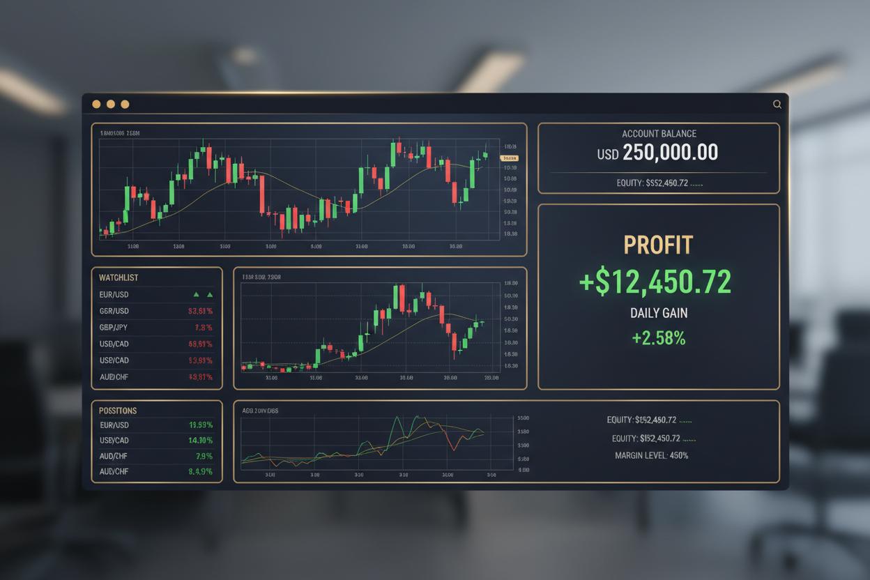 Bulenox Trading Dashboard with candlestick charts and profit metrics